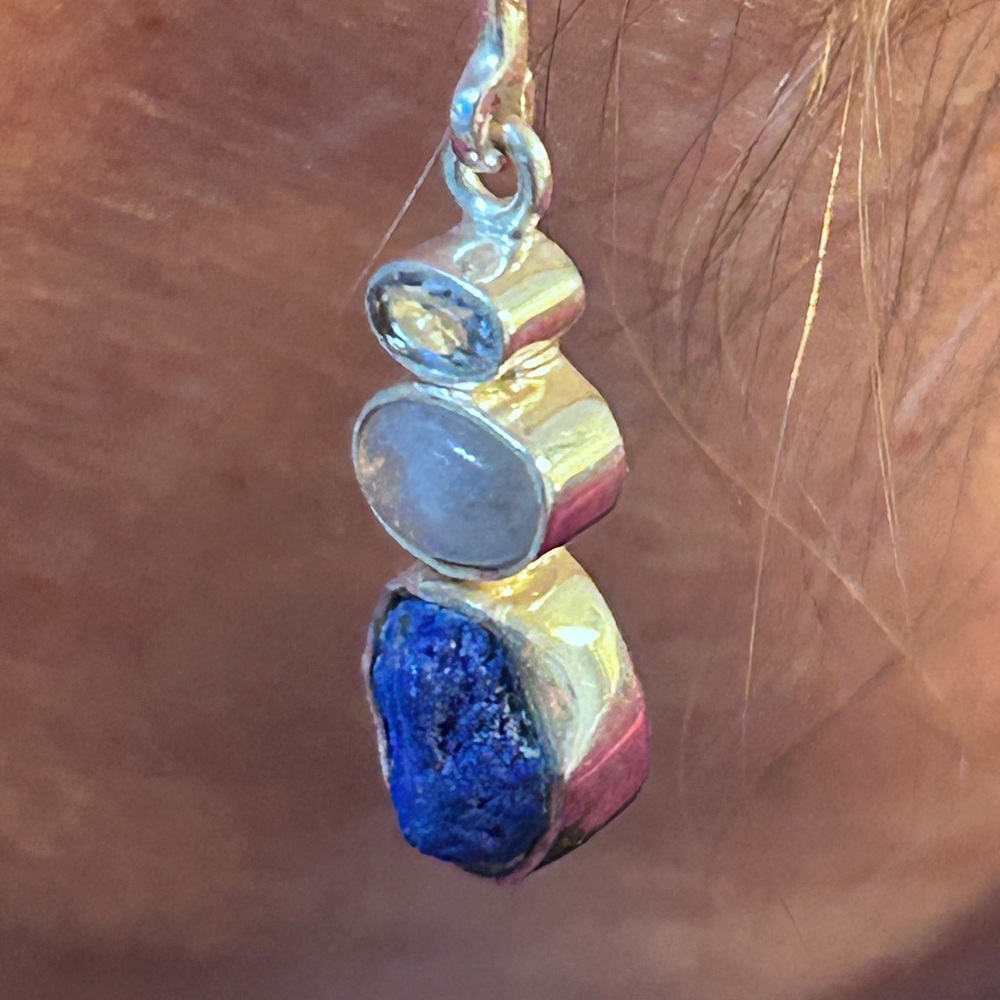 Silpada Silver Pendant Earrings with Blue Raw Stone and White Accents, New, set